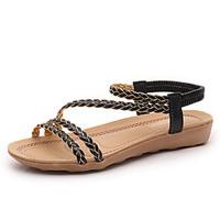 Sandals Summer Mary Jane PU Outdoor Office Career Dress Flat Heel Braided Strap Black Beige