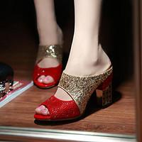 Sandals Spring Summer Fall Club Shoes Glitter Party Evening Dress Casual Chunky Heel Sequin Black Red