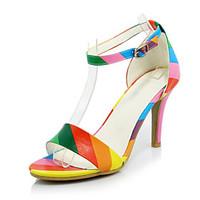 Sandals Summer Club Shoes Velvet Customized Materials Leatherette Office Career Dress Casual Stiletto Heel Buckle Black White Rainbow