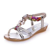 Sandals Summer Novelty Leatherette Party Evening Dress Casual Wedge Heel Rhinestone Gold Sliver Walking