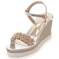 Sandals Spring Summer Fall Comfort PU Dress Casual Wedge Heel Rhinestone Buckle Black Pink Silver Gold