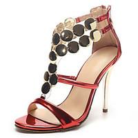 Sandals Summer Club Shoes Novelty Patent Leather Wedding Party Evening Dress Stiletto Heel Sequin Zipper Red Silver Gold