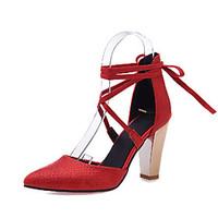 Sandals Spring Summer Fall Leatherette Office Career Dress Casual Chunky Heel Lace-up Black Red White Beige