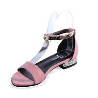 Sandals Summer Comfort PU Office Career Casual Low Heel Rhinestone Black Pink Gray