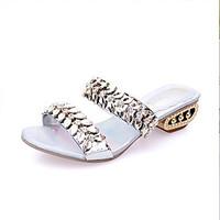 Sandals Spring Summer Fall Comfort PU Dress Casual Flat Heel Rhinestone Silver Gold