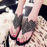 sandals summer comfort pu dress flat heel rhinestone black pink purple