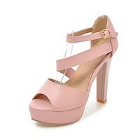 Sandals Spring Summer Fall Club Shoes Leatherette Casual Chunky Heel Buckle Black Pink White