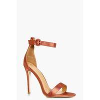satin round buckle two part sandal rust