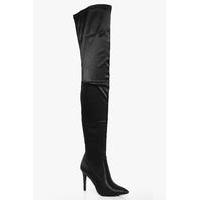 Satin Pointed Thigh Boot - black