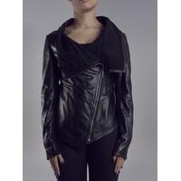 Sabina Drape Cardi Leather Jacket in Black