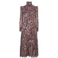 SAINT LAURENT Leopard Print Silk Folk Dress
