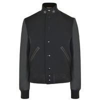 SAINT LAURENT Leather Sleeve Bomber Jacket