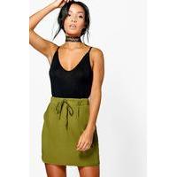 satin draw cord waist utility skirt khaki