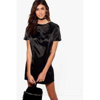 Satin Pocket Shift Dress - black
