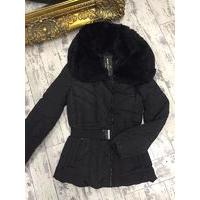 Samara quilted faux fur collar coat BLACK