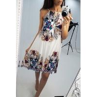 sandy feather printed drape summer dress