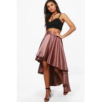 Satin Dipped Hem Full Maxi Skirt - taupe