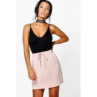 Satin Draw Cord Waist Utility Skirt - blush