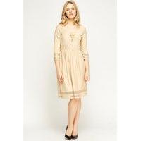 sand suedette lace up laser cut dress