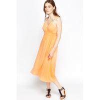 Salmon V-Neck Empire Maxi Dress