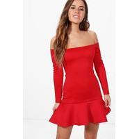 Sadie Bardot Peplum Hem Dress - red