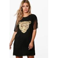 Saskia Leopard Sequin Applique Mesh Dress - black