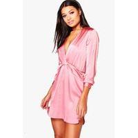 satin wrap detail dress rose