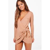 sarah mesh drape knot detail dress stone