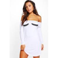 Sara Eyelash Print Night Dress - white