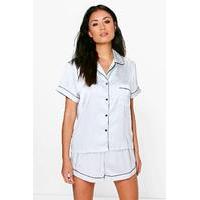 Satin Button Through Short PJ Set - grey