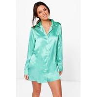 Satin Night Shirt Dress - samphire green