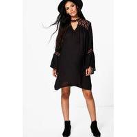 Sally Boutique Embroidered Wide Sleeve Swing Dress - black