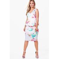 Sara Midi Floral Deep V Peplum Dress - multi