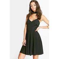 Sadie Detachable Choker Strappy Skater Dress - black