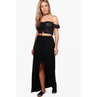 sasha wrap split front maxi skirt black