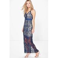 Sarah Corded Lace Panelled Maxi Dress - navy