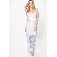 Sarah Corded Lace Panelled Maxi Dress - lilac