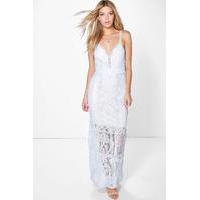 Sarah Corded Lace Panelled Maxi Dress - blue