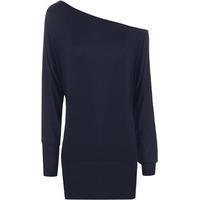 Sabrina Plain Long Sleeve Batwing Top - Navy Blue