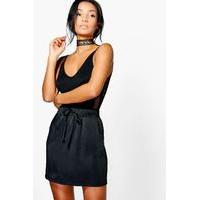 Satin Draw Cord Waist Utility Skirt - black