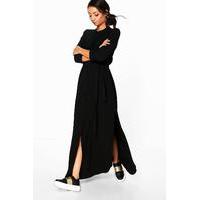 sadia woven split side maxi shirt dress black