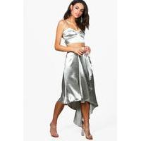 Satin Wrap Skirt Bralet Co-Ord - grey