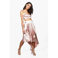 Satin Wrap Skirt Bralet Co-Ord - blush