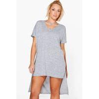 sara strap detail dip hem tunic dress grey