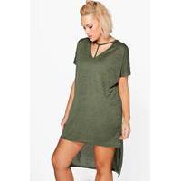 sara strap detail dip hem tunic dress khaki