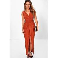 Sarah Plunge Drape Maxi Dress - copper