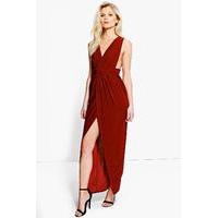 sarah plunge drape maxi dress merlot