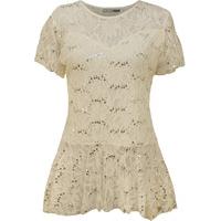 savanna lace short sleeve peplum top cream