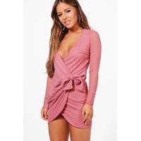 sarah mesh drape knot detail dress rose