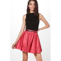 Satin Full Woven Skater Skirt - berry